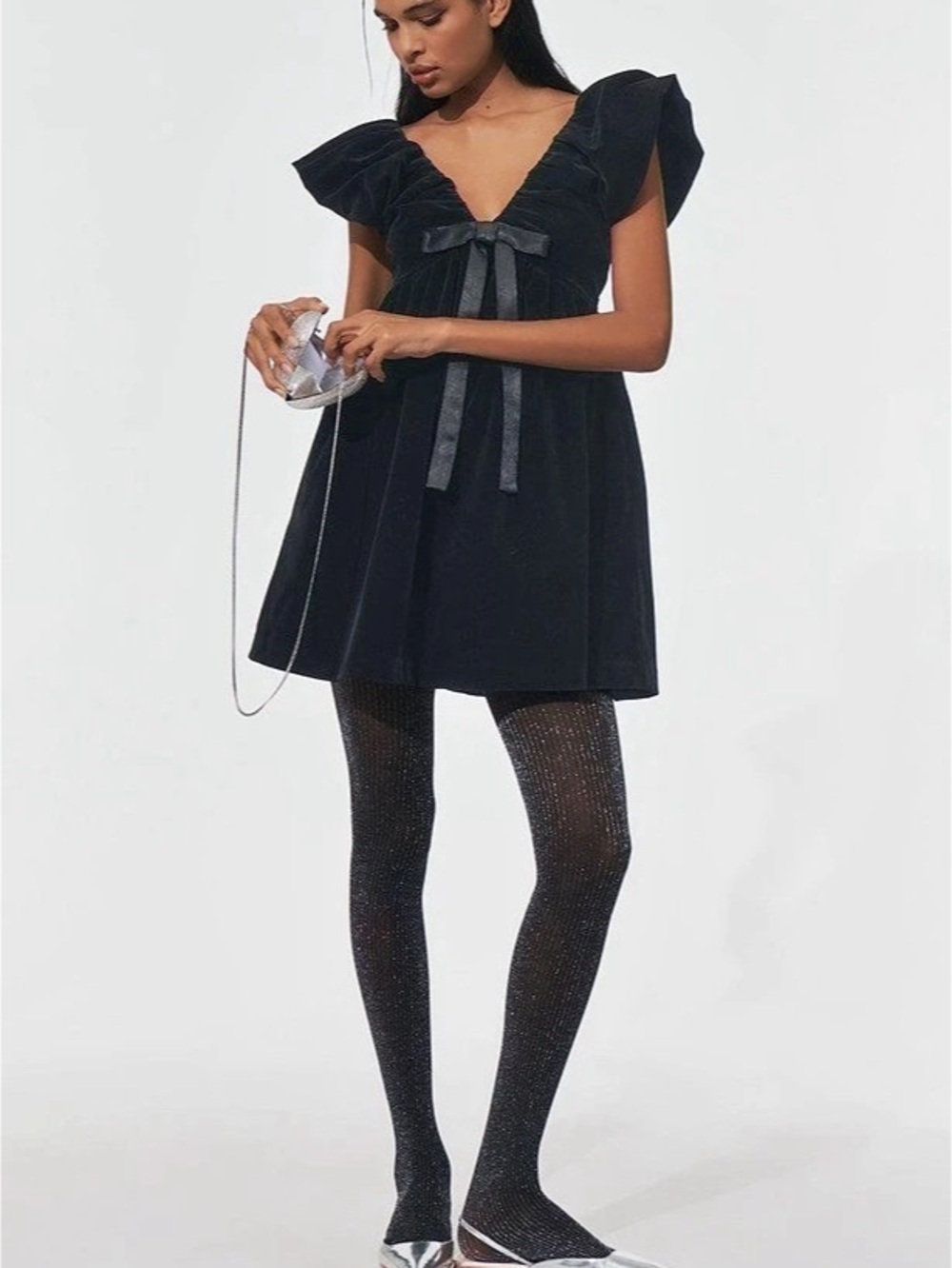 Endless Rose Velvet Bow Mini Dress in Black Size Large